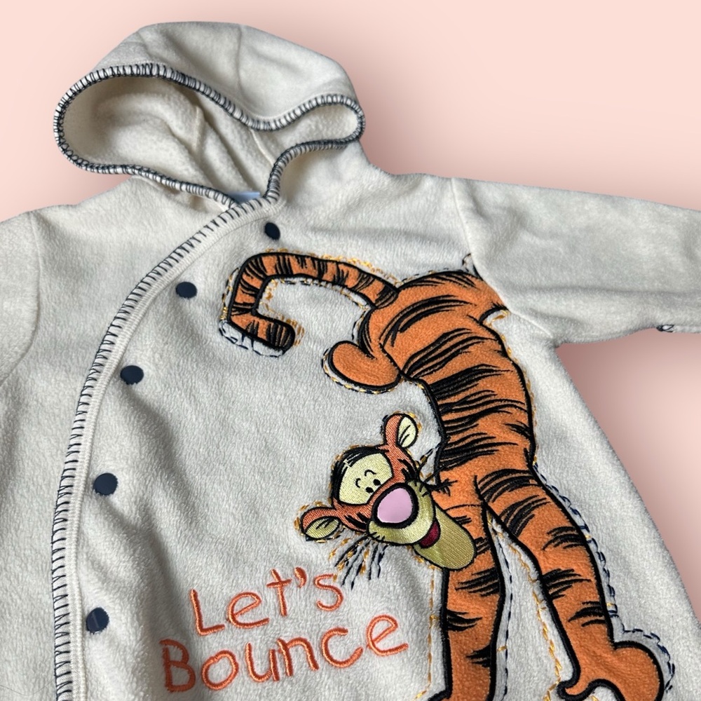 Vintage Disney Baby Cream Tigger Footie Fleece One Piece W/Hood Size 3/6 Months - Picture 3 of 8